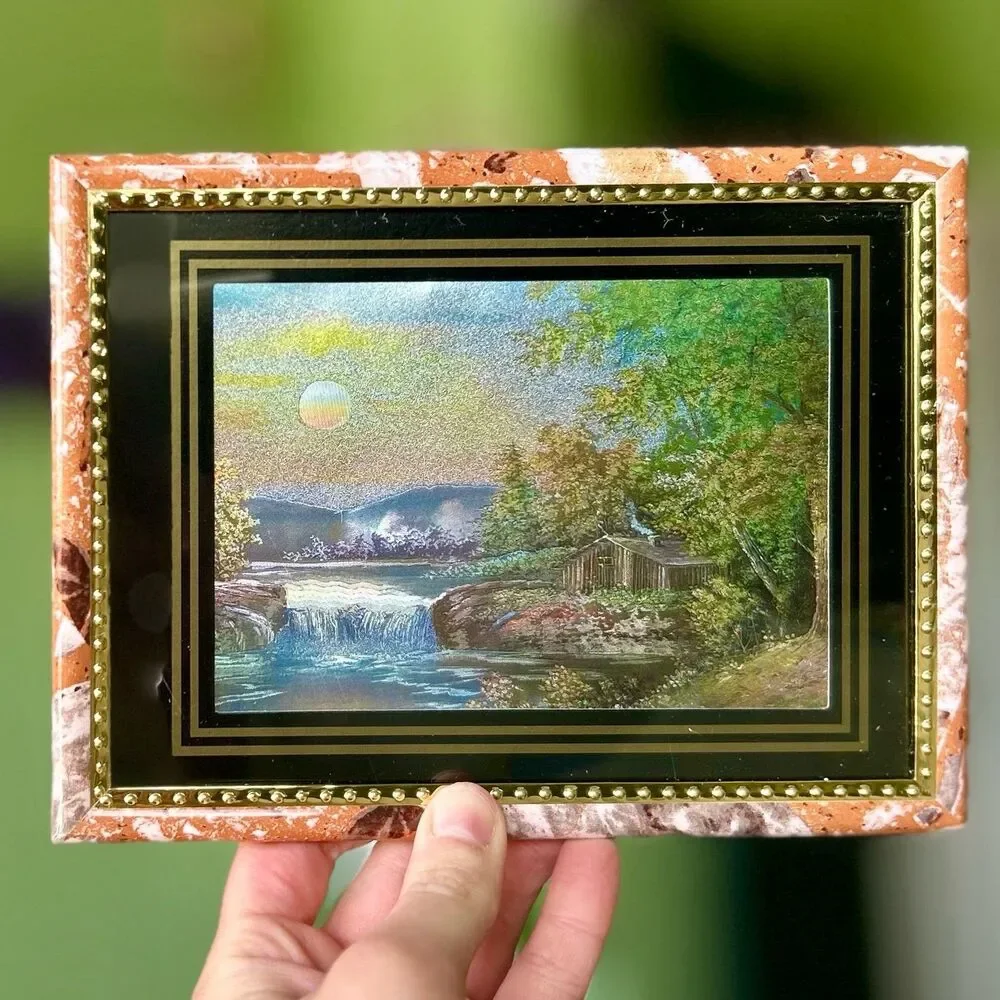 VTG Cabin Iridescent Waterfall Nature Framed Vibrant Wall Sign Art